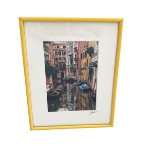 Luciano Venice Canal Print Framed Art Yellow Metal Frame Italy Gondola Decor